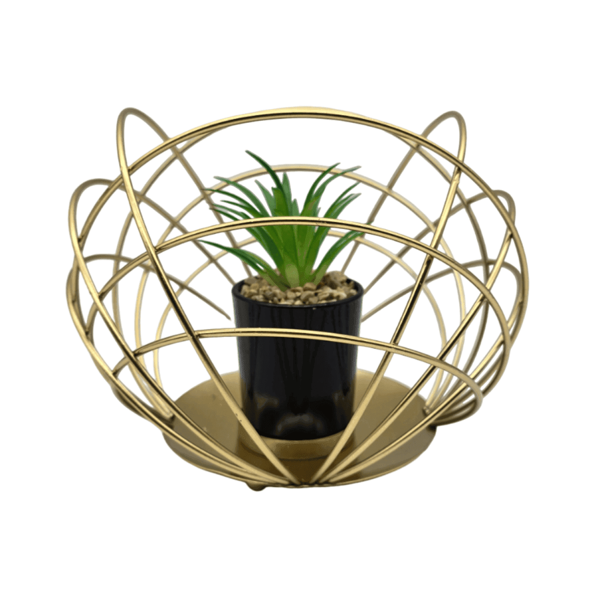 Figura Decorativa Candelabro Esfera Dorada Con Mini Planta - Fliperex