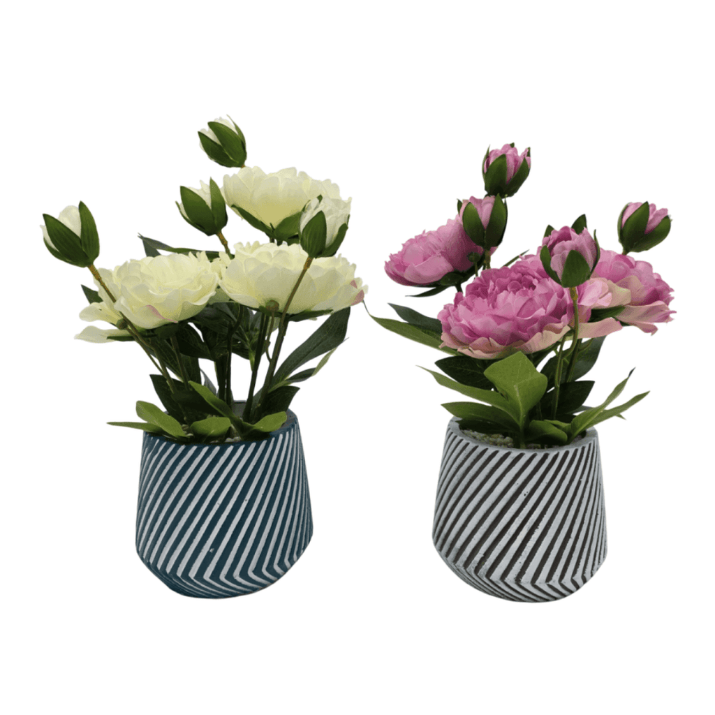 Planta Artificial Macetero a Rayas Con Rosas Decorativas - Fliperex
