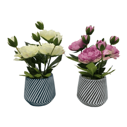 Planta Artificial Macetero a Rayas Con Rosas Decorativas - Fliperex