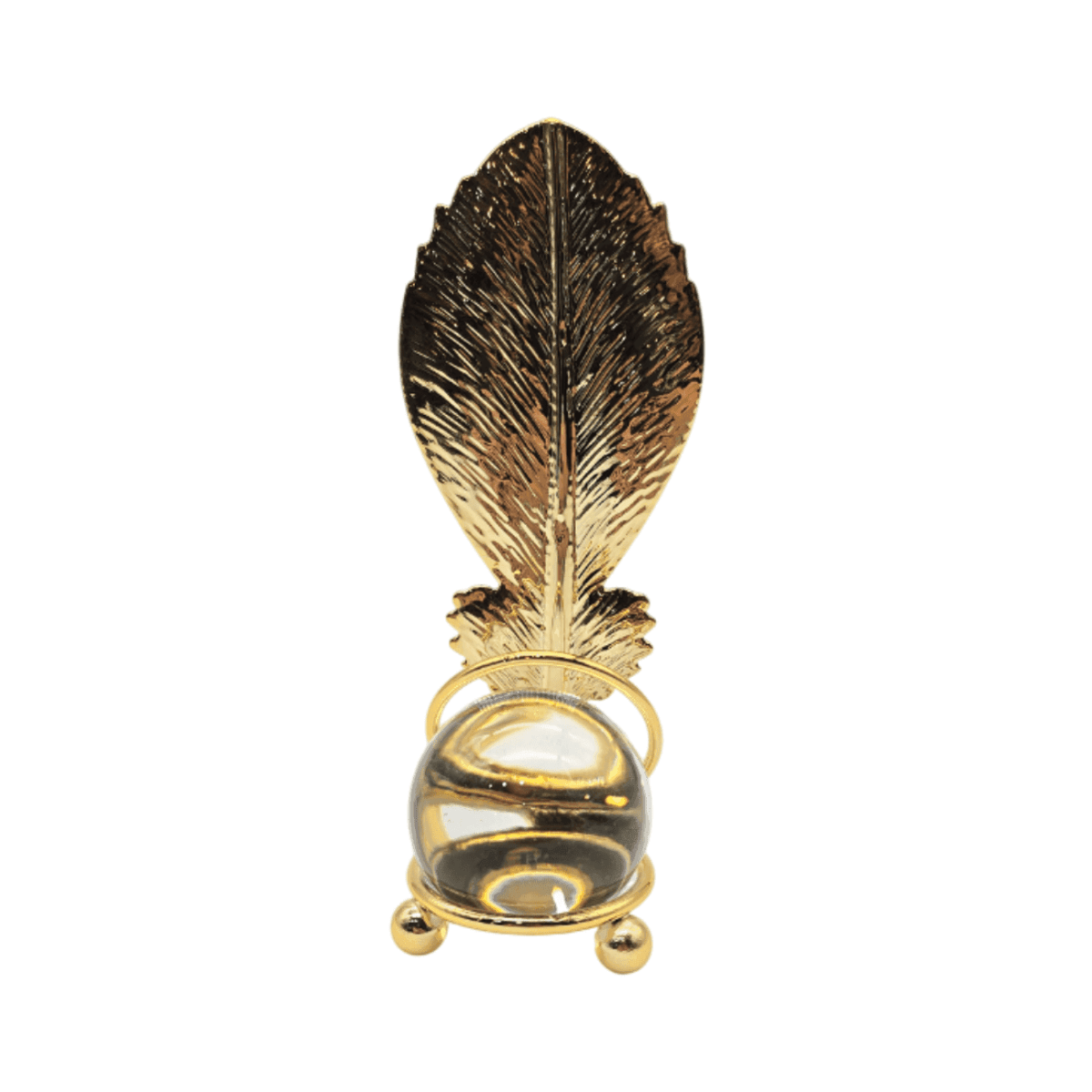 Hoja Dorada Con Bola De Cristal Adorno Elegante Para Mesas - Fliperex