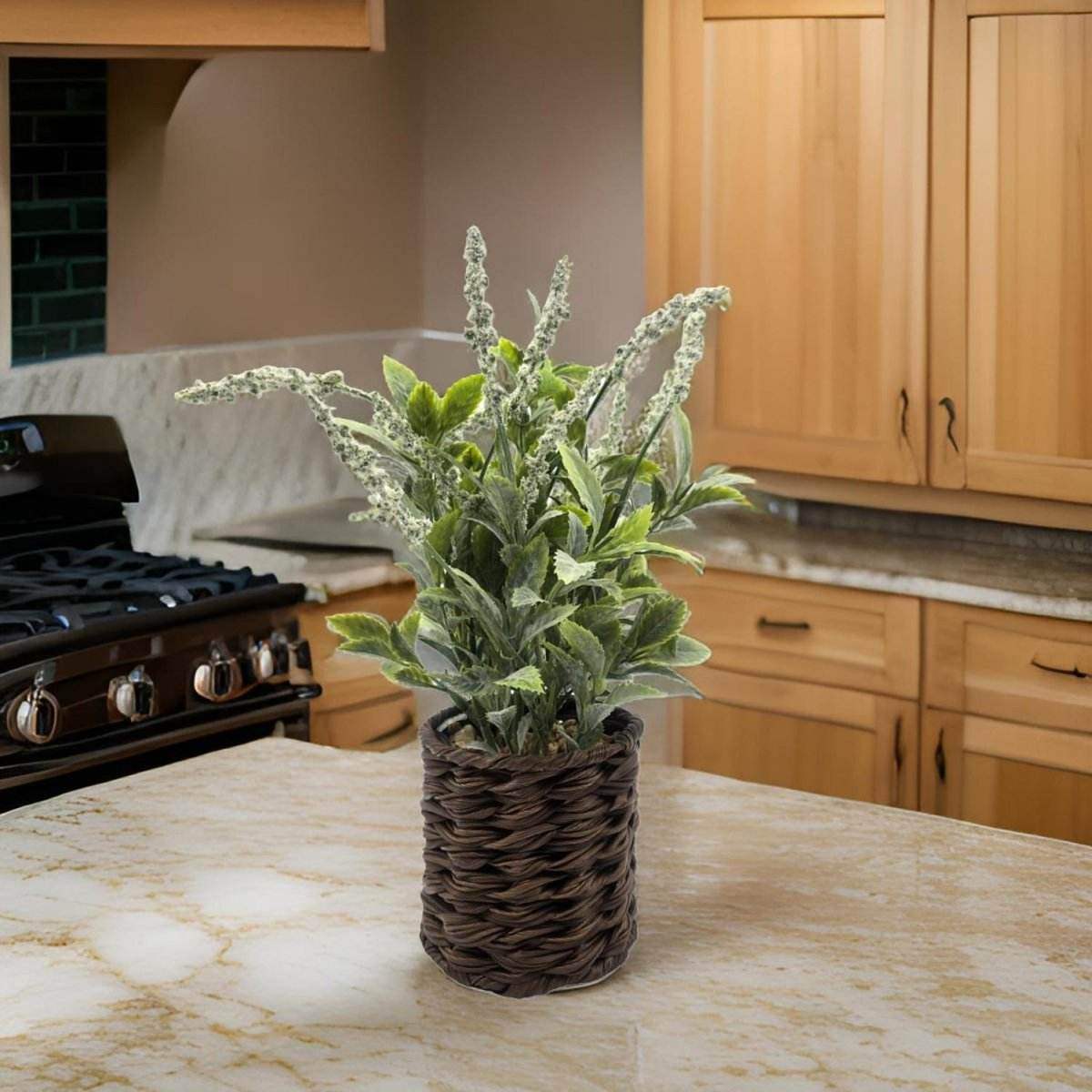 Planta Artificial Lavanda Decorativa Macetero De Rattan Deco - Fliperex