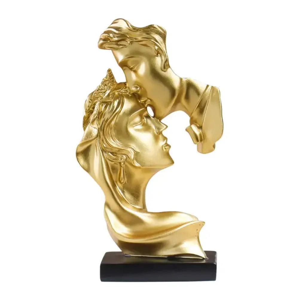Escultura Romantica De Amor Pareja Beso De Resina Dorado - Fliperex