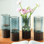 Florero Decorativo De Vidrio Cristal Con Diseño Base Madera - Fliperex