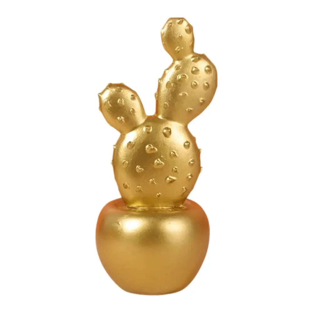 Adorno Cactus De Resina Dorado Decoracion Mesa Oficina D1 - Fliperex