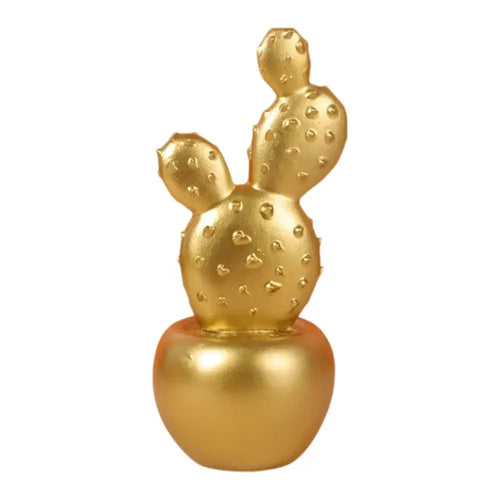 Adorno Cactus De Resina Dorado Decoracion Mesa Oficina D1 - Fliperex