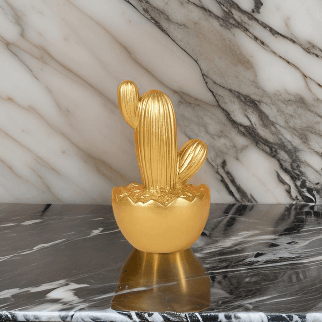 Adorno Cactus De Resina Dorado Decoracion Mesa Oficina D3 - Fliperex