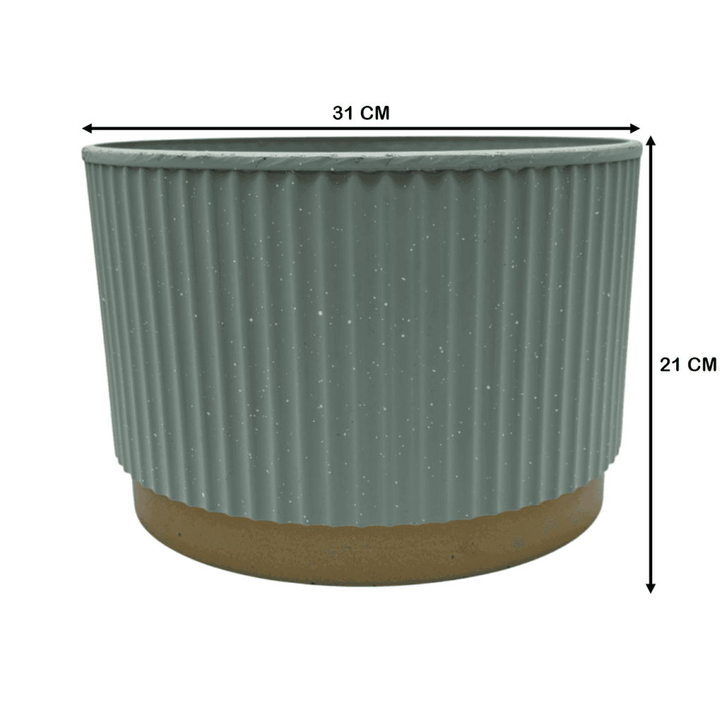 Macetero Plastico Redondo Bajo Premium Verde Base Dorado - Fliperex