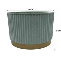 Macetero Plastico Redondo Bajo Premium Verde Base Dorado - Fliperex