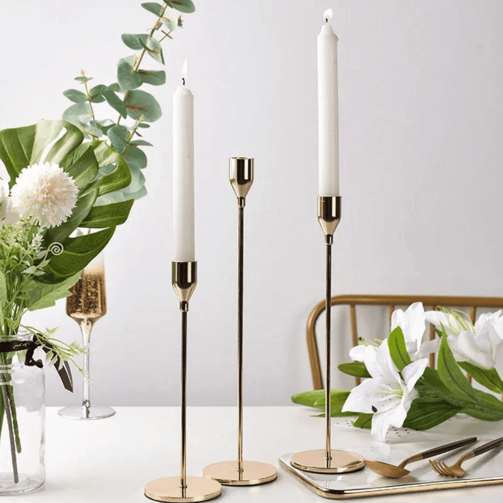 Set 3 Candelabros Porta Velas Dorado Decora Centro De Mesa - Fliperex