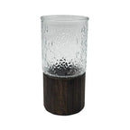 Florero Decorativo De Vidrio Cristal Con Diseño Base Madera - Fliperex