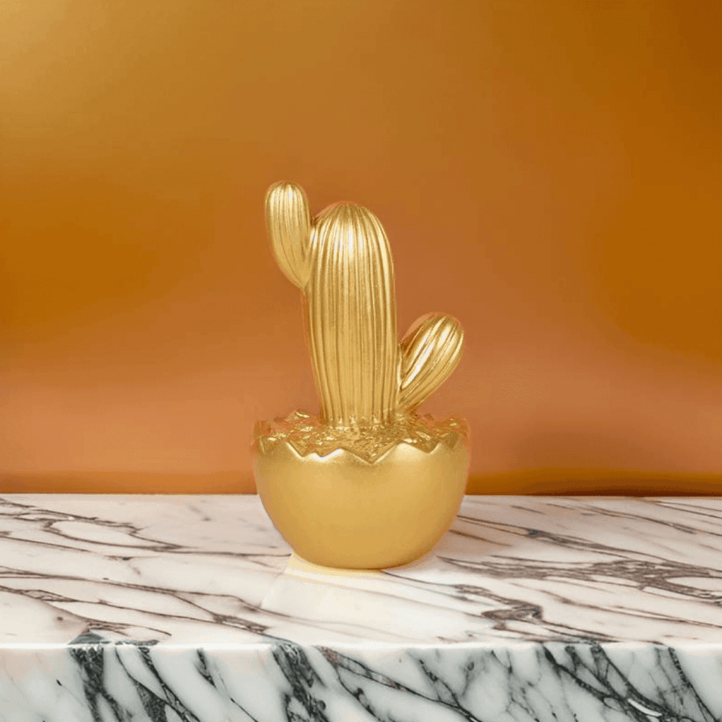 Adorno Cactus De Resina Dorado Decoracion Mesa Oficina D3 - Fliperex