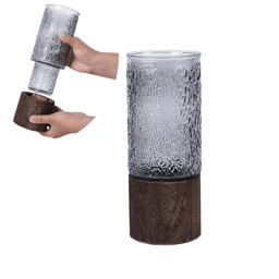 Florero Decorativo De Vidrio Oscuro Diseño Base de Madera - Fliperex