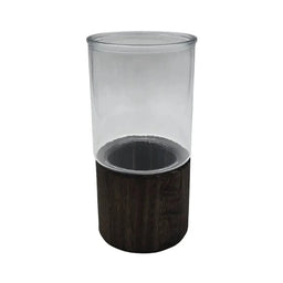 Florero Decorativo De Vidrio Cristal Liso Base de Madera - Fliperex