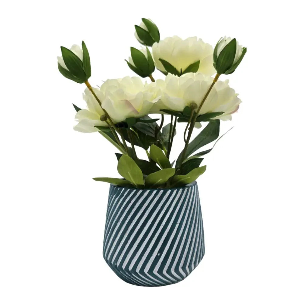 Planta Artificial Macetero a Rayas Con Rosas Decorativas - Fliperex