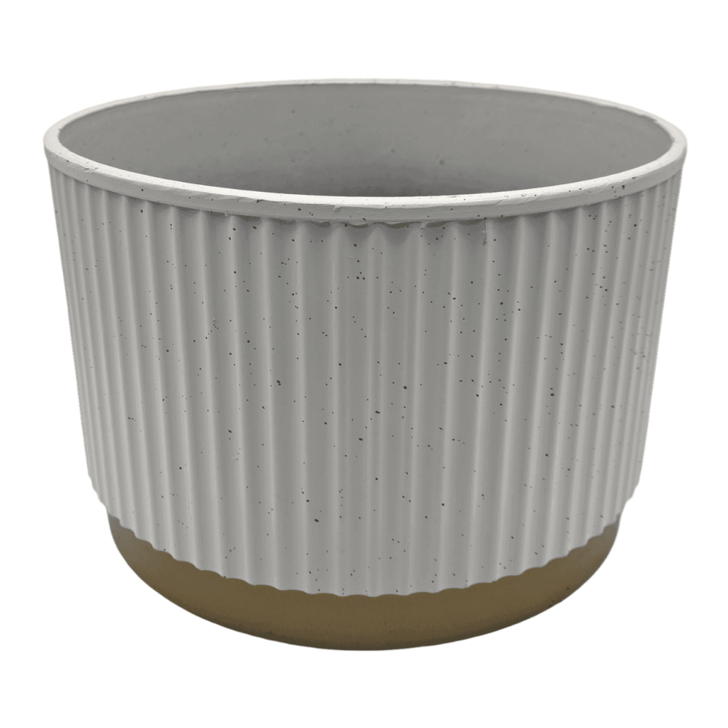 Macetero Plastico Redondo Bajo Premium Blanco Base Dorado - Fliperex