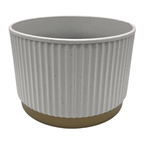 Macetero Plastico Redondo Bajo Premium Blanco Base Dorado - Fliperex