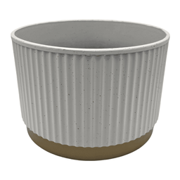 Macetero Plastico Redondo Bajo Premium Blanco Base Dorado - Fliperex