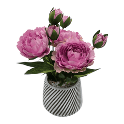 Planta Artificial Macetero a Rayas Con Rosas Decorativas - Fliperex